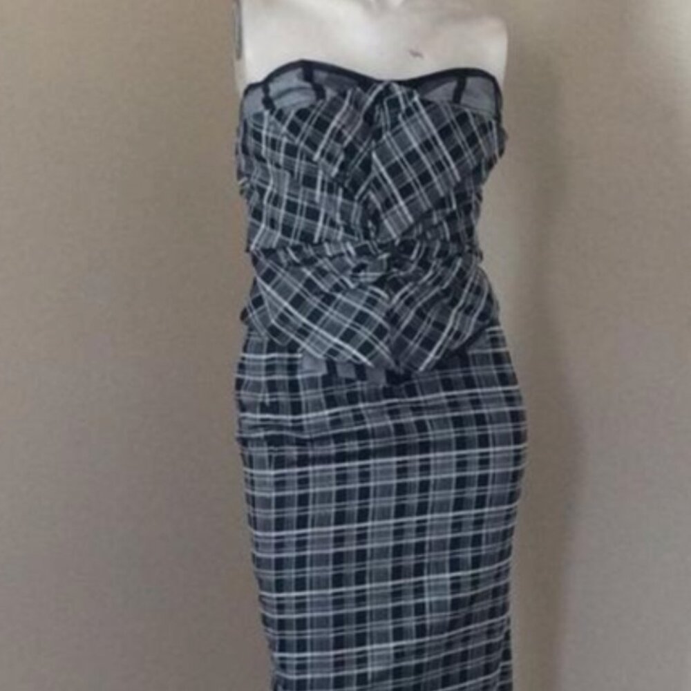 RARE FIND Antonio Berardi Plaid Strapless Corset Dress Silk